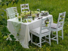 Apple table decoration in the summery meadow