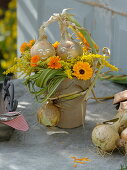 Late summer bouquet with onions and goldenrod