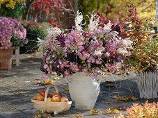 Bouquet of Chrysanthemum indicum (Autumn Chrysanthemum), Miscanthus