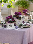 Christmas table decoration with usambara violets