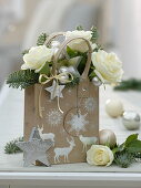 Bouquet with white rose, Abies procera (noble fir)