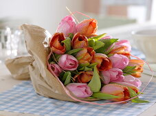 Bouquet made of tulipa (tulip), orange and pink mixed