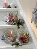 Christmas stair decoration with decorated lanterns