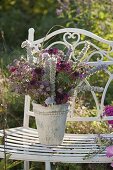 Red-silver bouquet of Astrantia (Starthistle), Stachys byzantina