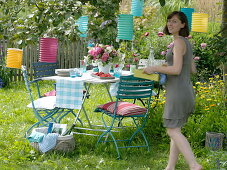 Table cover under the apple tree