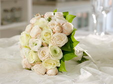 Bridal bouquet of white and cream roses