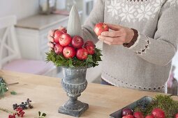 Apple cone on gray spindle vase