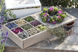 Wooden box with incense herbs