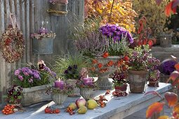 Terrace table decorated in autumn