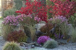 Herbstliches Kiesbeet mit Gräsern und Stauden