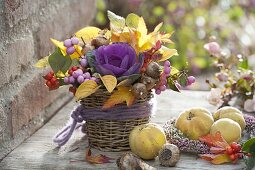 Autumn arrangement with Brassica, Symphoricarpos