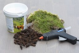 Yoghurt bucket with alder cone as a planter