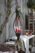 Hanging basket made of dogwood branches