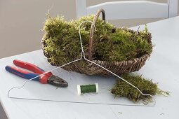 Wire basket heart with moss