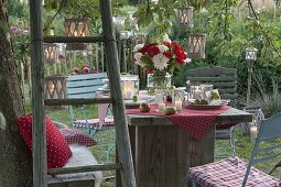 Set table under the tree in the garden