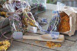 Homemade tea blends made of dried flowers