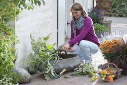 Graue Schale herbstlich bepflanzen