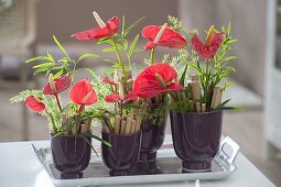 Modern bouquets with pieces of bamboo to help with insertion