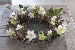 Wreath of hazel twigs and Christmas roses