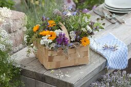 Health baskets with freshly picked herbs