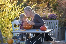 Carving pumpkins with children