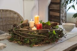 Advent wreath made of clematis and hedera (ivy) tendrils