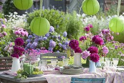 Garden party in early summer under walnut tree