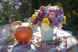 Colorful bouquet of Dahlia, Helianthus, Zinnia