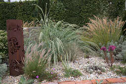 Gravel garden with grasses and perennials