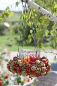 Wreath made of rowan berries, ornamental apples and stonecrop