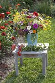 Putting cottage garden flowers bouquet