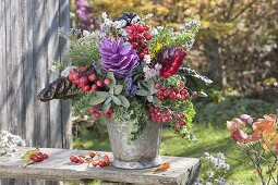 Colorful autumn bouquet with vegetables, fruits and herbs