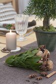 Christmas table decoration in a hut