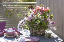 Rural spring bouquet in the basket