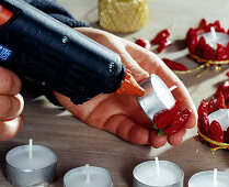 Decorate tea lights: Glue on chilli