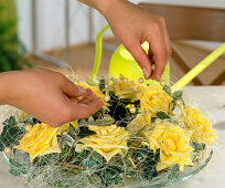 Hedera (ivy) and yellow roses wreath