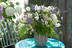 Blue-white bouquet with lavandula (lavender), hydrangea