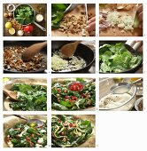 How to prepare a spinach salad with pomegranate kernels and almonds (Morocco)