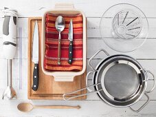 Kitchen utensils for making Thai Gazpacho with lemongrass ice cream