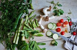 Vegetables and herbs for low-carb cuisine