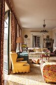 Sunshine falling into traditional living room with antique furnishings