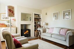 Fireplace and sofa set in living room