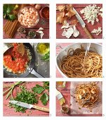 Spaghetti im Pergament mit Garnelen und Tomatensauce zubereiten