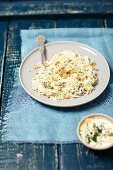 White cabbage salad with walnuts, cream and mayo