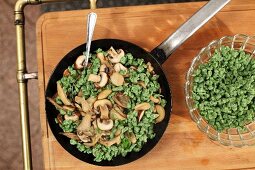 Spinach spaetzle and mushrooms