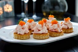 Canapes with shrimp and bleak roe