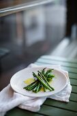 Blanched green asparagus on a plate