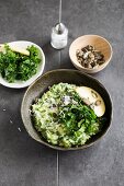 Green kale risotto with parmesan and nuts