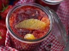 Orange and strawberry jam with orange liqueur