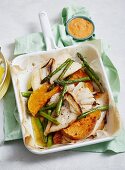 Low-Carb Baked Fish and Pumpkin with Capsicum Aioli